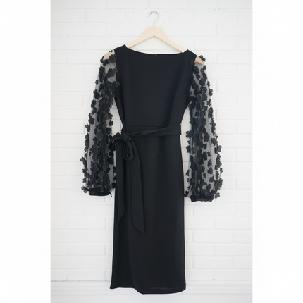 Shein Black Sheer Bell Longsleeve Dress Size Medium