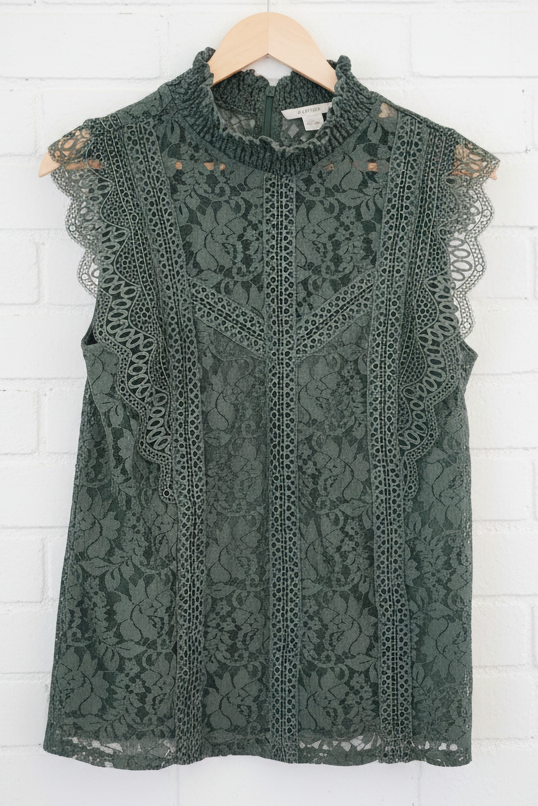 Cable & Gauge Sage Lace Tank Top Size Large