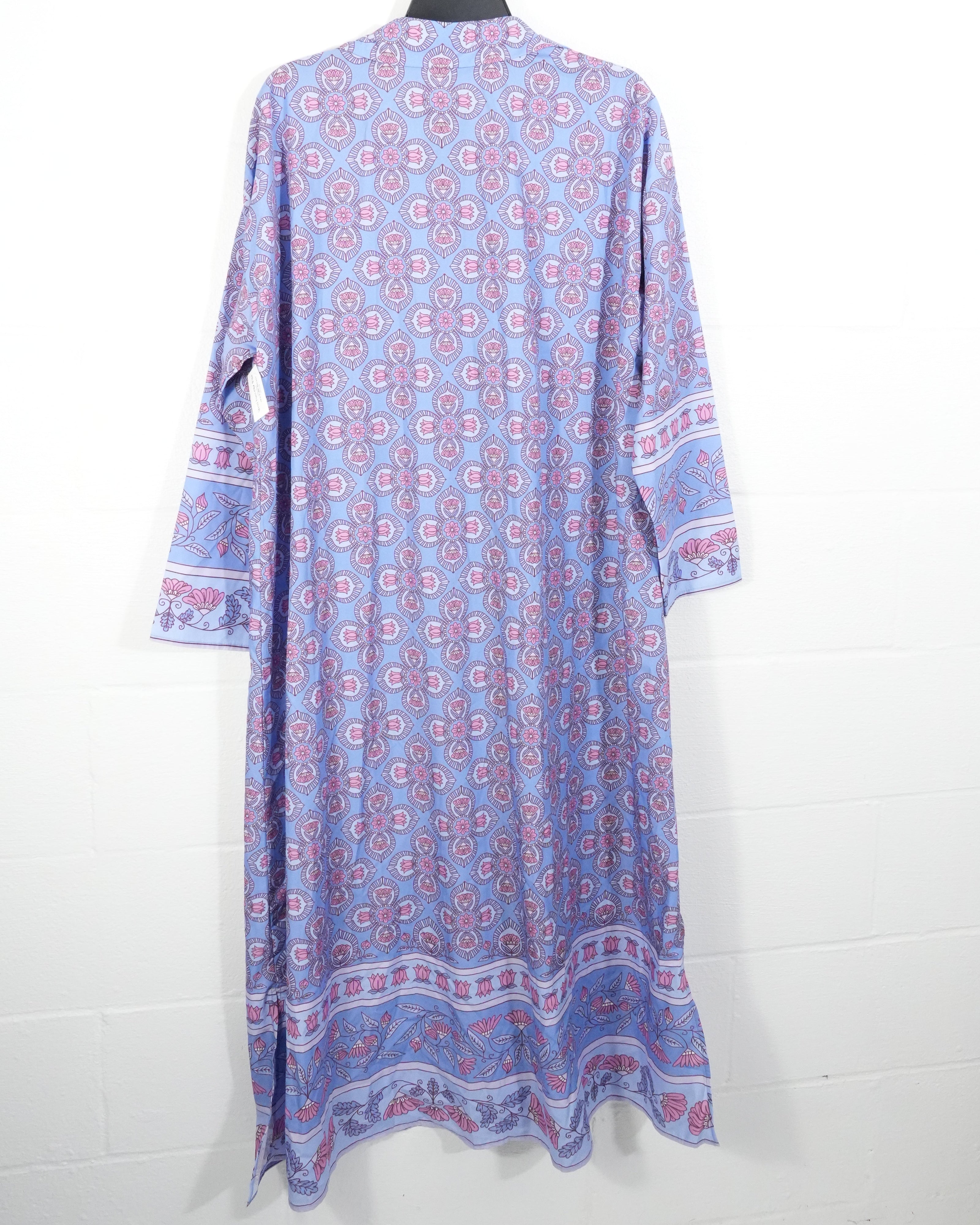 SHEIN X Maxi Dress Women Large Purple Pink Floral Medallion Long Sleeve Collared