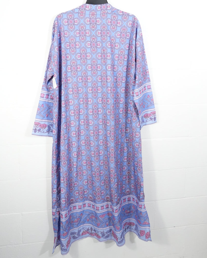 SHEIN X Maxi Dress Women Large Purple Pink Floral Medallion Long Sleeve Collared