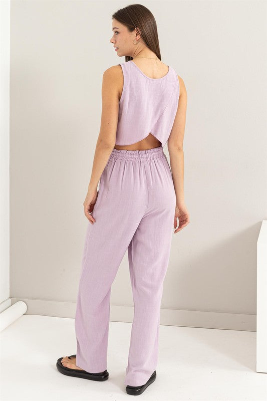 D-Linen Blended Top and Pants Set