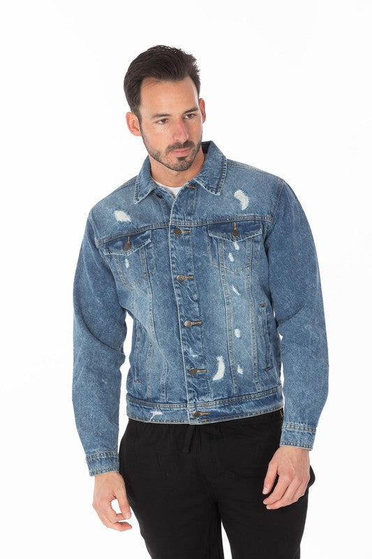 Men's Denim Jacket with Distressed