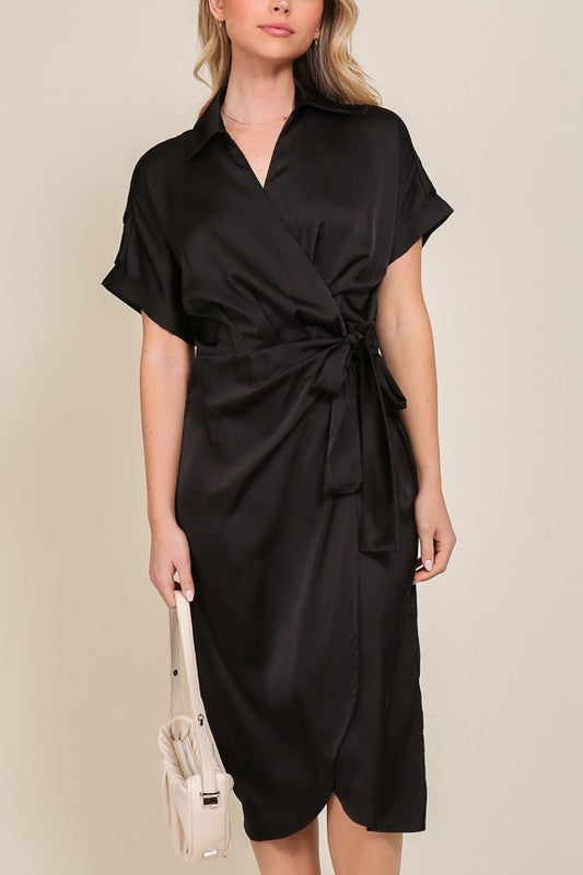 Surplice Satin Wrap Dress