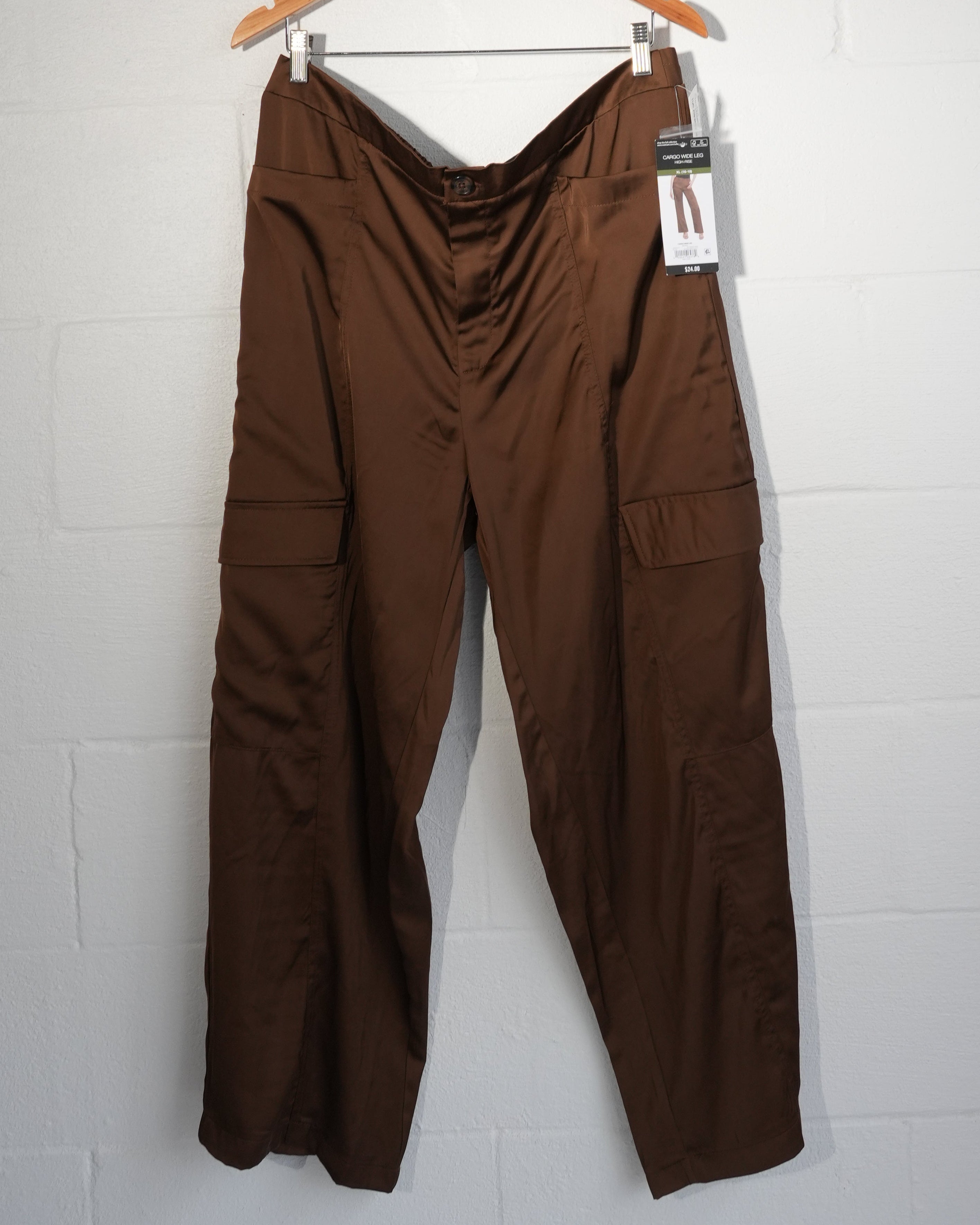 Sofia Jeans Cargo Wide Leg Pants Womens Extra Large Brown High Rise Satin
