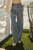 Washed Denim Cut Front Rhinestone Jeans