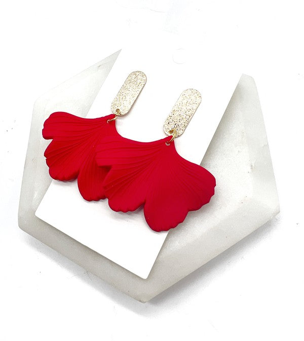 Red Gold Ginkgo Leaf Acrylic Statement Earrings