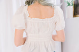 White Puff Sleeve Tunic with Ruffle Trim and Bow Details