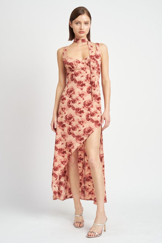 FLORAL ASYMMETRICAL MAXI DRESS