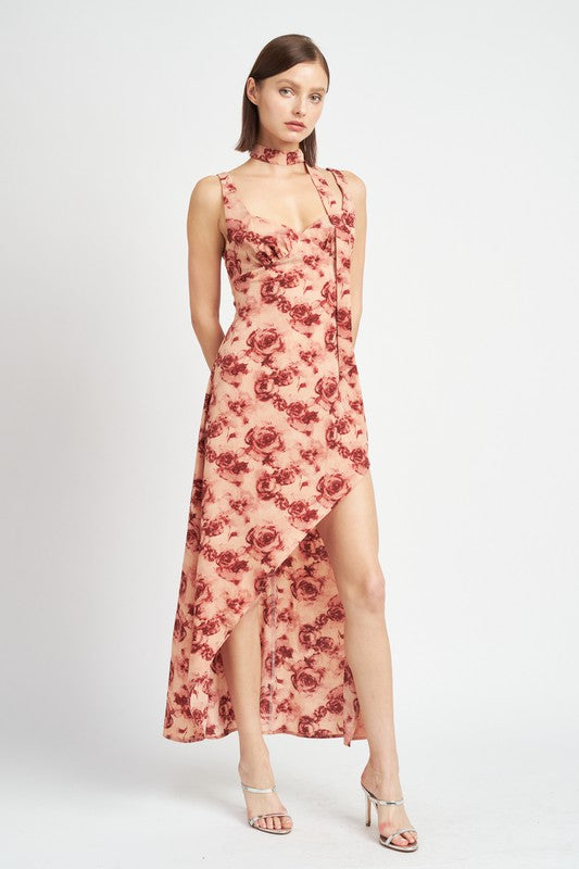 FLORAL ASYMMETRICAL MAXI DRESS