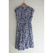 Free Assembly Button Front Dress Women Large Blue White Floral Elastic Waist