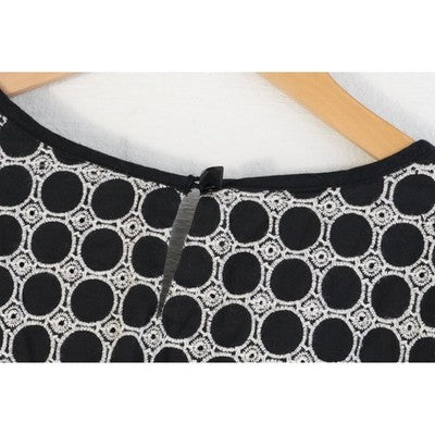 Bizz Princess Shift Mini Dress Medium Black White Geometric Embroidered Cotton