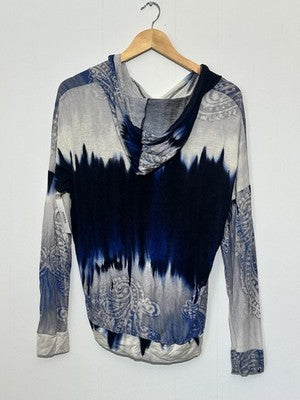 Chris & Carol Shirt Womens Large Blue Tie Dye Paisley Hooded Tunic Top Lightweight