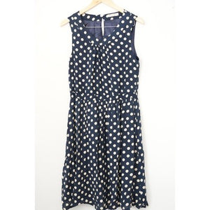 Anthropologie Comme Toi Dress Women Medium Navy Blue Polka Dot Sleeveless