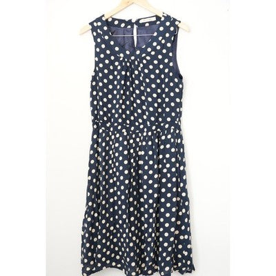Anthropologie Comme Toi Dress Women Medium Navy Blue Polka Dot Sleeveless