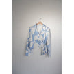 SHEIN Wrap Blouse Women Large Blue White Floral Abstract Long Sleeve Tie Top