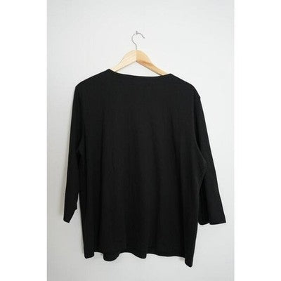 Southern Lady 3/4 Sleeve Top Womens 1X Black Crew Neck Solid Knit Blouse