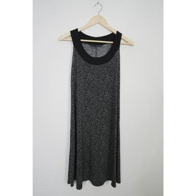 Ellen Parker Shift Dress Women Small Black Grey Abstract Print Sleeveless