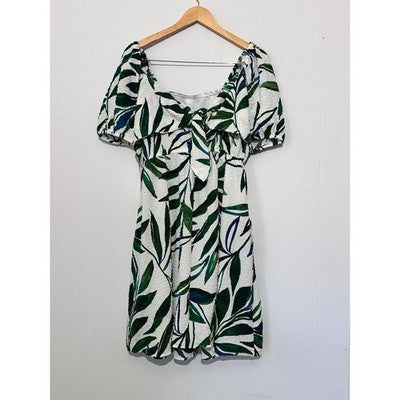 Time and Tru Botanical print Puff Sleeve Mini Dress Large