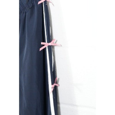 BIBI Track Pants Women Extra Large Navy Blue Pink Bow Side Stripe Joggers