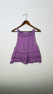 Free People Purple Boho Lace Trim Pintuck Ruffle Button Back Tank Top, Size Larg