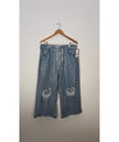 Fashionova Wide Leg Jeans Women Size 13 Silver Metallic Distressed Cropped