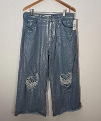Fashionova Wide Leg Jeans Women Size 13 Silver Metallic Distressed Cropped