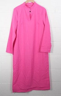 SHEIN Midi Dress Women Large Hot Pink Mandarin Collar Long Sleeve Keyhole Neck