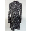 Soybu Dress Women Medium Black White Floral Print Mock Neck Long Sleeve Keyhole