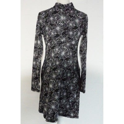 Soybu Dress Women Medium Black White Floral Print Mock Neck Long Sleeve Keyhole