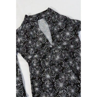 Soybu Dress Women Medium Black White Floral Print Mock Neck Long Sleeve Keyhole