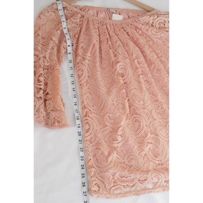 WinWin Full Lace Tunic Women Small/Medium Peach Off Shoulder Bell Sleeve Top