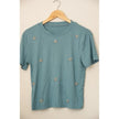 Embellished Ribbed T-Shirt Women Small Rhinestone Pearl Floral
