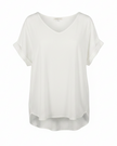 Zenana Outfitters Blouse Women Large White V-Neck Short Sleeve Rolled Cuff Top