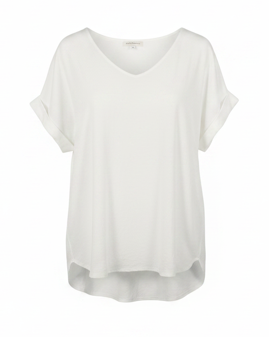 Zenana Outfitters Blouse Women Large White V-Neck Short Sleeve Rolled Cuff Top