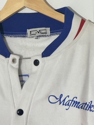 Mafmatiks Jacket Unisex Medium White Red Blue Varsity Snap College Sports Bomber