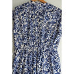 Free Assembly Button Front Dress Women Large Blue White Floral Elastic Waist