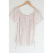 Pink Rose Off The Shoulder Blouse Womens Small Coral Blue Striped Short Sleeve