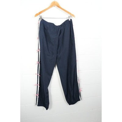BIBI Track Pants Women Extra Large Navy Blue Pink Bow Side Stripe Joggers