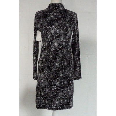 Soybu Dress Women Medium Black White Floral Print Mock Neck Long Sleeve Keyhole