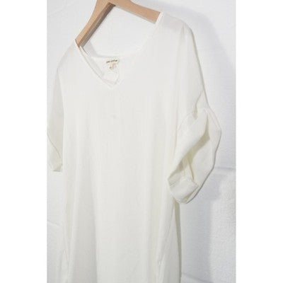 Zenana Outfitters Blouse Women Large White V-Neck Short Sleeve Rolled Cuff Top