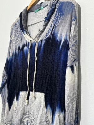 Chris & Carol Shirt Womens Large Blue Tie Dye Paisley Hooded Tunic Top Lightweight