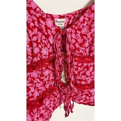 No Boundaries Red Tie Front Lace Tank Top Size XL