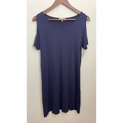 Zenana Outfitters T-Shirt Dress Womens S Navy Blue Cold Shoulder Short Sleeve