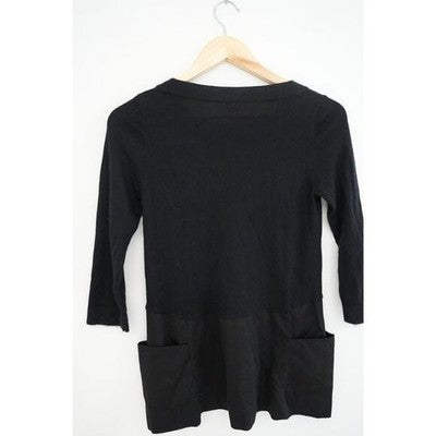 Moth Anthropologie Knit Tunic Top Women Small/ Petite Black Mixed Media Patch Pockets