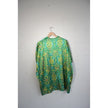 Floral Satin V-Neck Blouse Women Large Green Puff Sleeve Boho Top