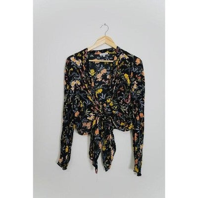 Patrons of Peace Black Floral Cardigan Size Medium