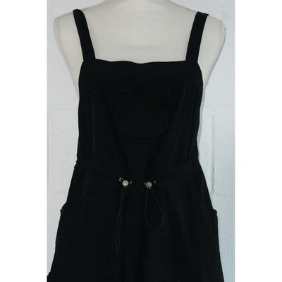Hot & Delicious Overall Dress Women Small Black Cargo Pocket Bubble Hem Gorpcore