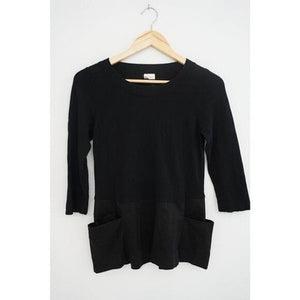 Moth Anthropologie Knit Tunic Top Women Small/ Petite Black Mixed Media Patch Pockets