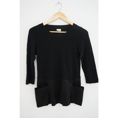 Moth Anthropologie Knit Tunic Top Women Small/ Petite Black Mixed Media Patch Pockets