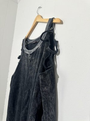 Cold Shoulder Sweatshirt Womens Medium Black Strap Acid Wash Distressed